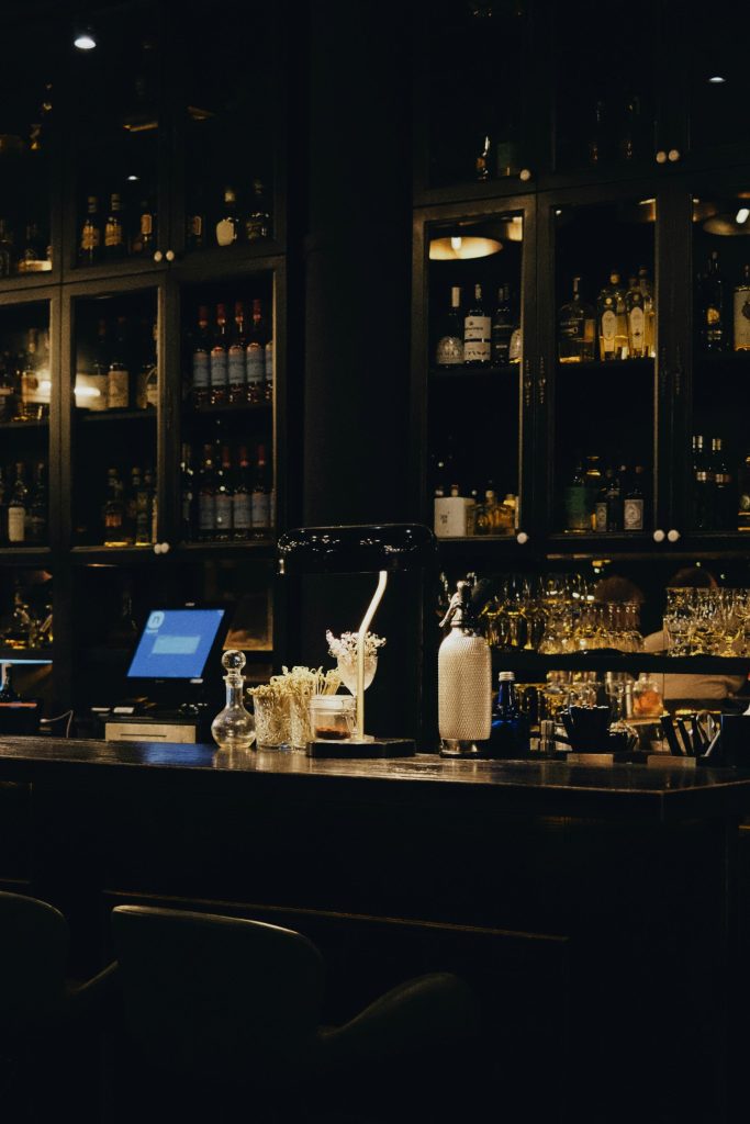 a bar with a laptop